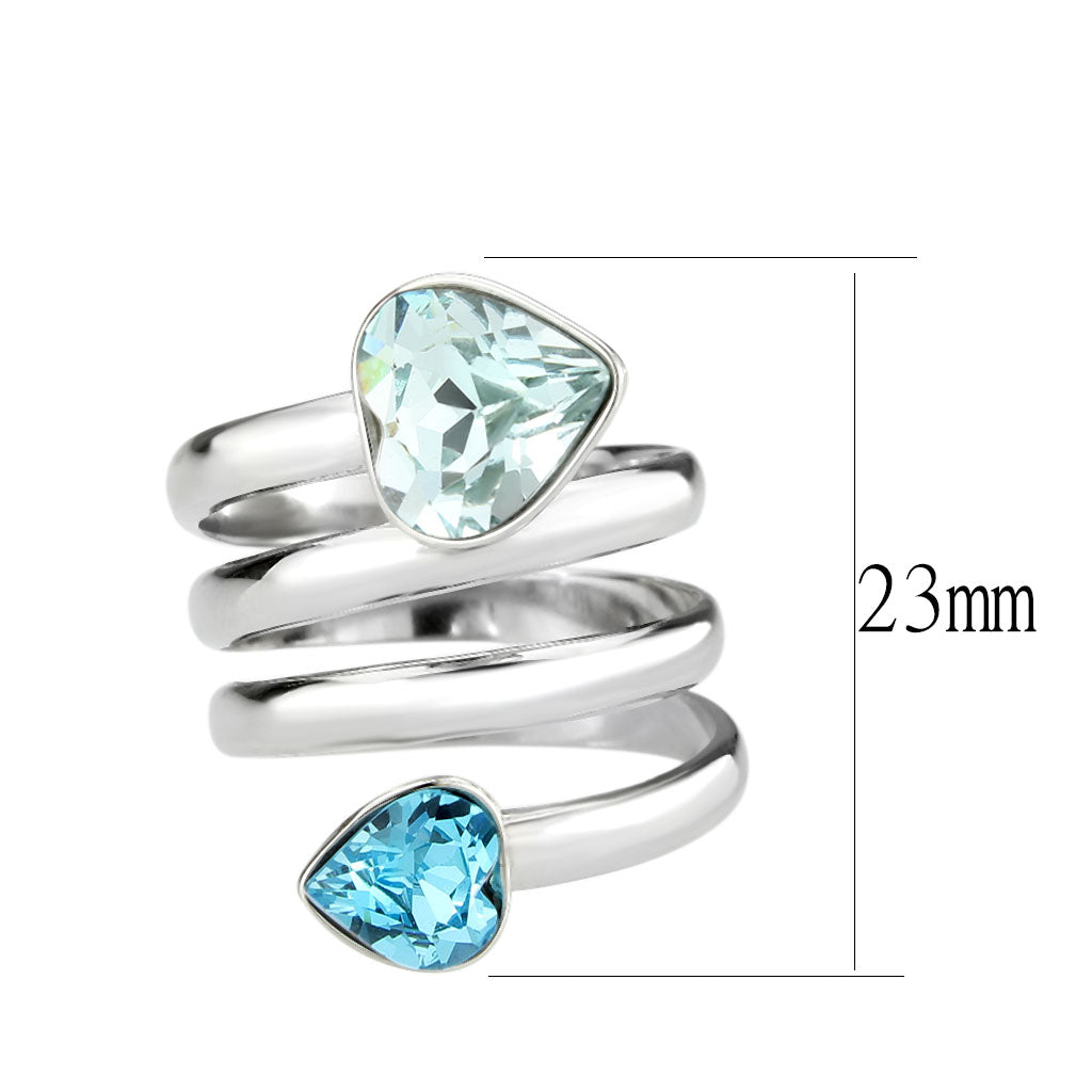 TK3806 - High polished (no plating) Stainless Steel Ring with Top Grade Crystal in SeaBlue-1