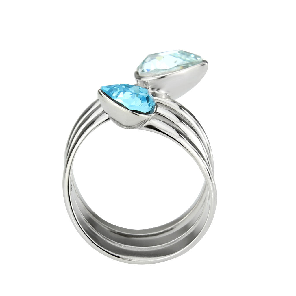 TK3806 - High polished (no plating) Stainless Steel Ring with Top Grade Crystal in SeaBlue-2