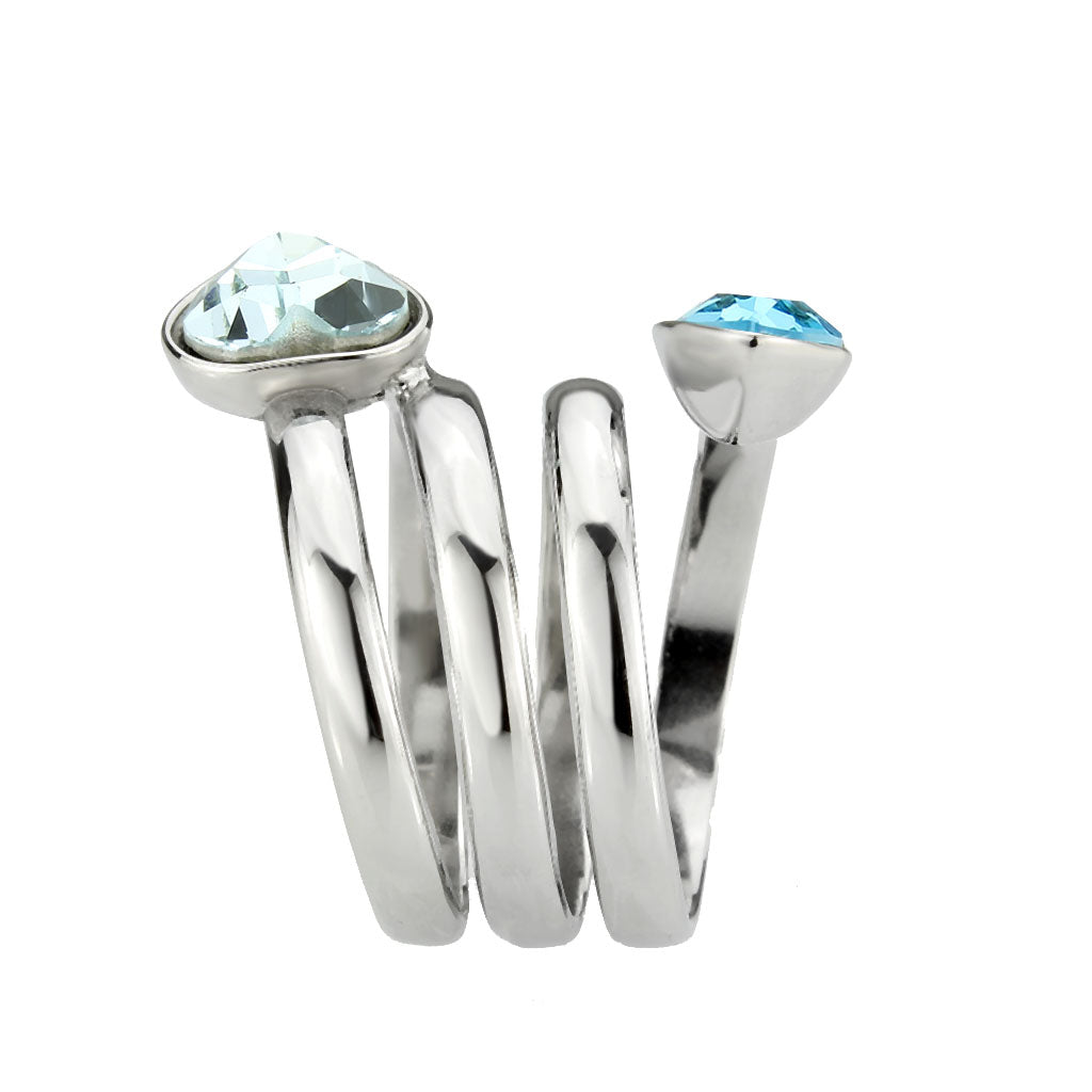 TK3806 - High polished (no plating) Stainless Steel Ring with Top Grade Crystal in SeaBlue-3