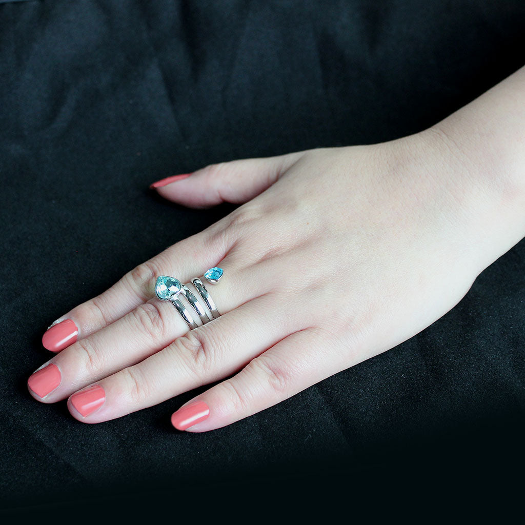 TK3806 - High polished (no plating) Stainless Steel Ring with Top Grade Crystal in SeaBlue-4