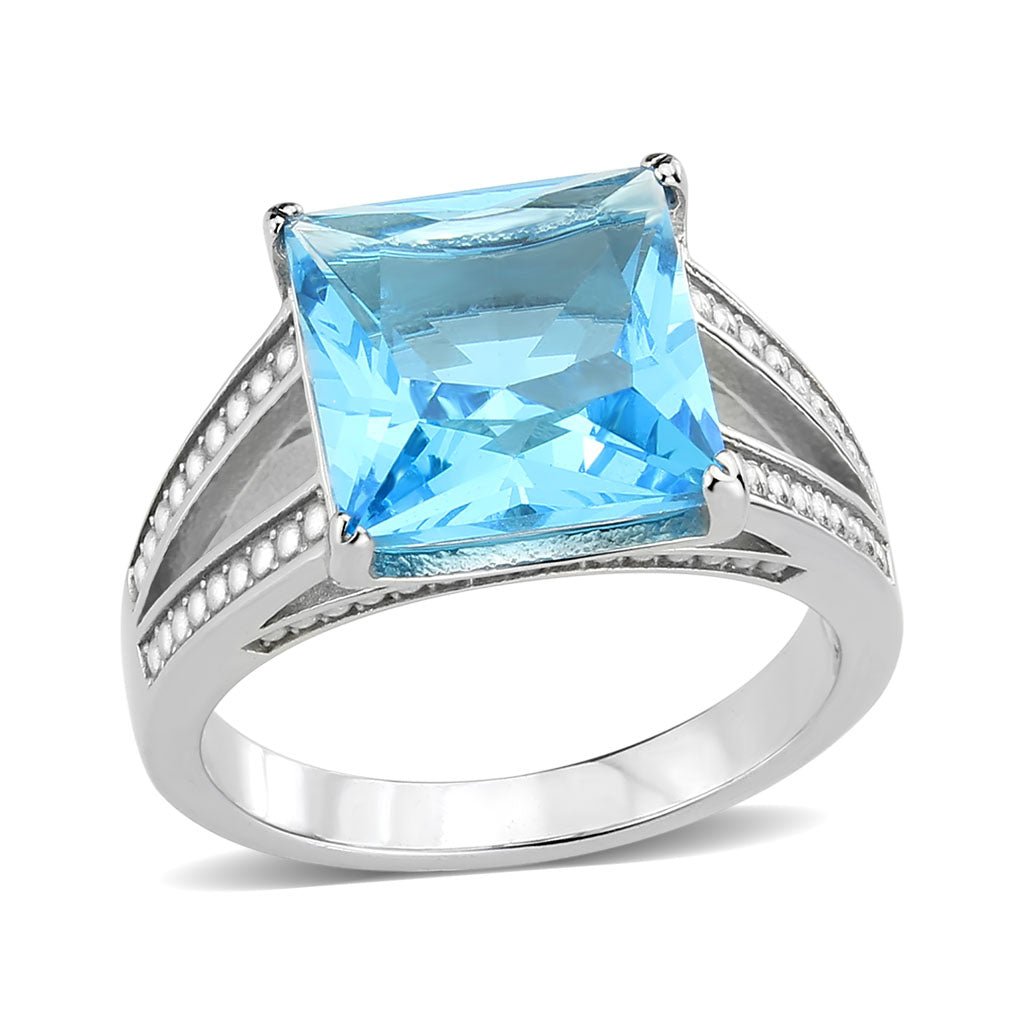 TK3807 - High polished (no plating) Stainless Steel Ring with Synthetic in SeaBlue-0