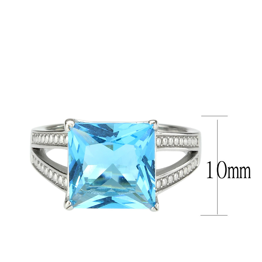 TK3807 - High polished (no plating) Stainless Steel Ring with Synthetic in SeaBlue-1