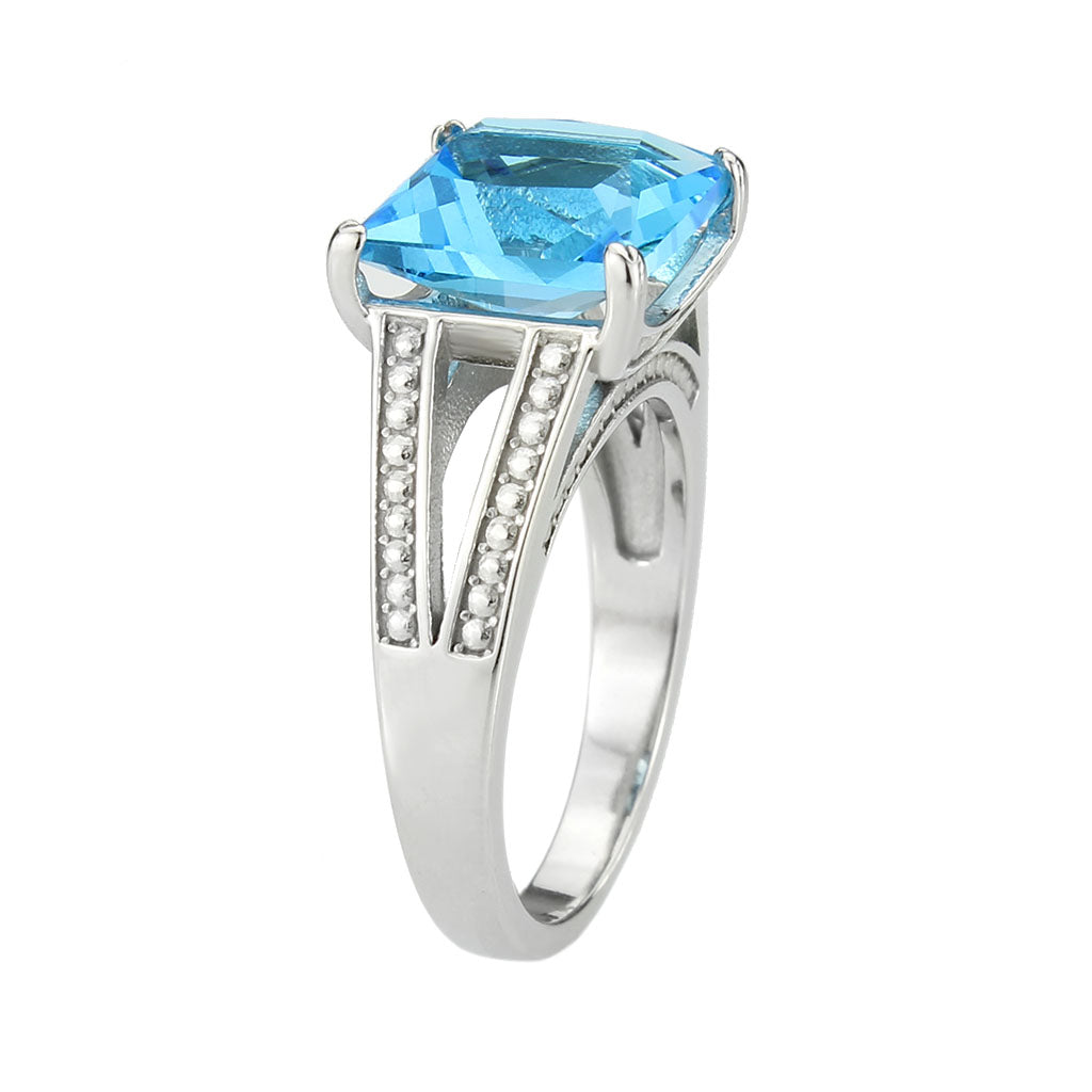 TK3807 - High polished (no plating) Stainless Steel Ring with Synthetic in SeaBlue-3