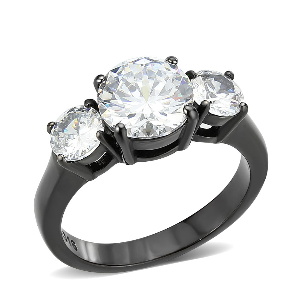 TK3809 - IP Black (Ion Plating) Stainless Steel Ring with AAA Grade CZ in Clear-0
