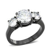 TK3809 - IP Black (Ion Plating) Stainless Steel Ring with AAA Grade CZ in Clear-0