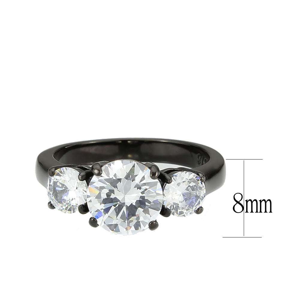 TK3809 - IP Black (Ion Plating) Stainless Steel Ring with AAA Grade CZ in Clear-1