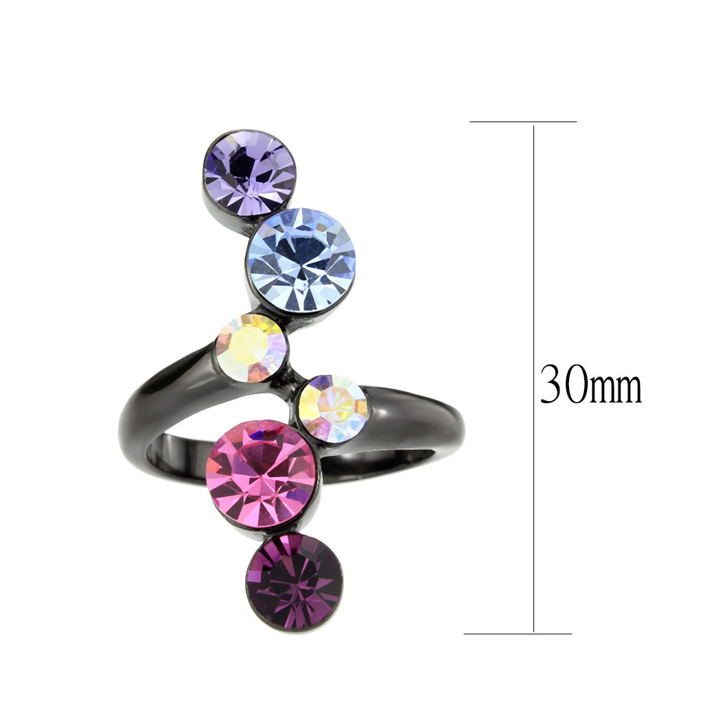 TK3810 - IP Black (Ion Plating) Stainless Steel Ring with Top Grade Crystal in MultiColor-1