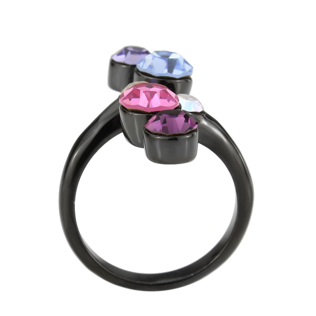 TK3810 - IP Black (Ion Plating) Stainless Steel Ring with Top Grade Crystal in MultiColor-2
