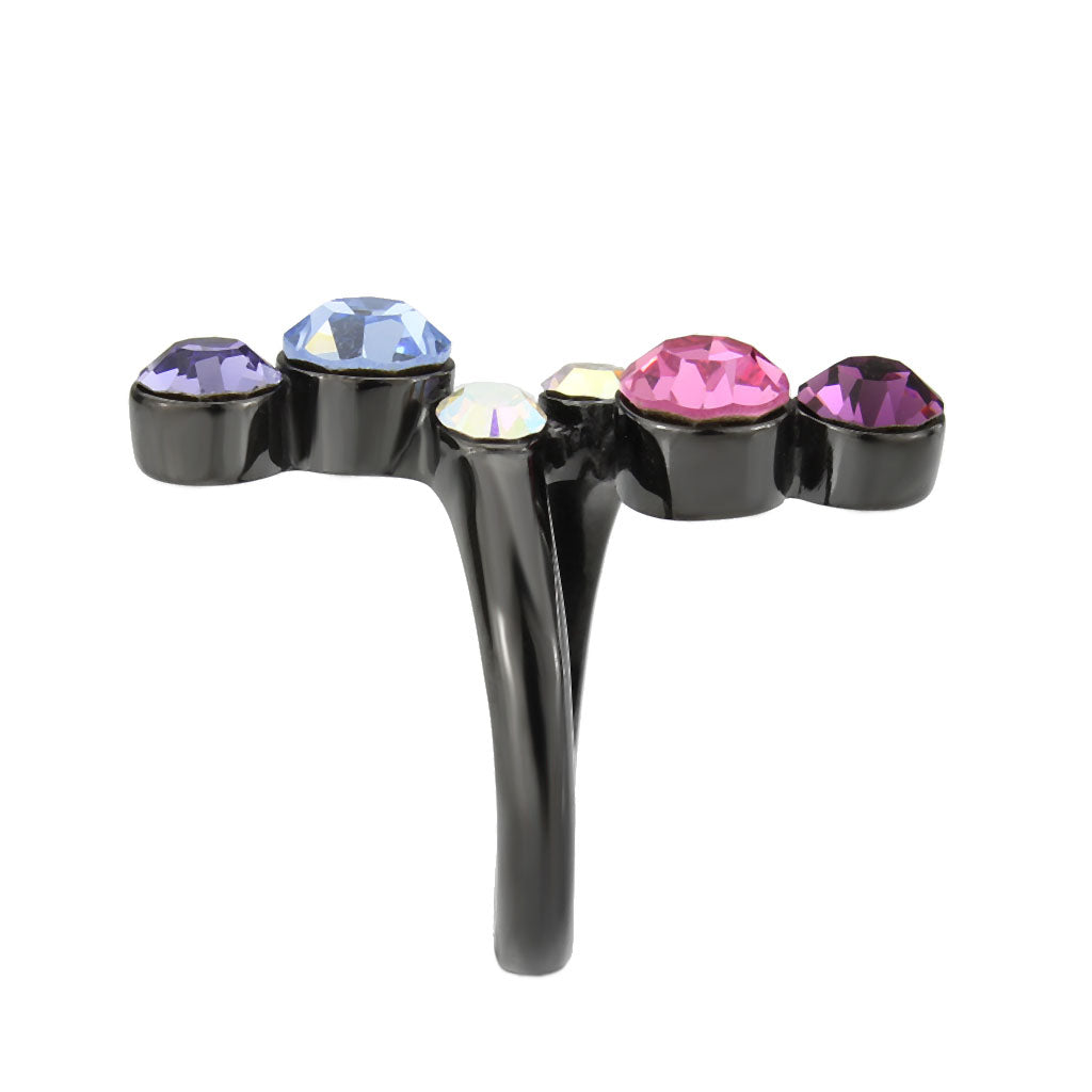 TK3810 - IP Black (Ion Plating) Stainless Steel Ring with Top Grade Crystal in MultiColor-3