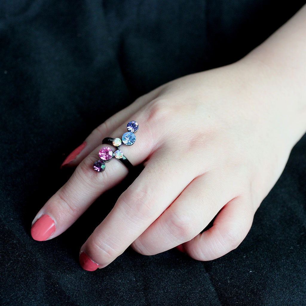TK3810 - IP Black (Ion Plating) Stainless Steel Ring with Top Grade Crystal in MultiColor-4