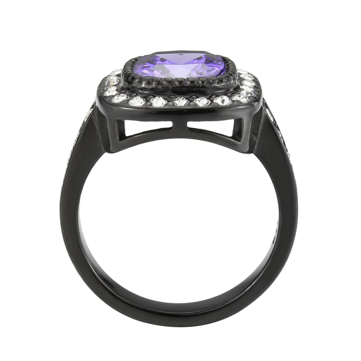 TK3811 - IP Black (Ion Plating) Stainless Steel Ring with AAA Grade CZ in Amethyst-2
