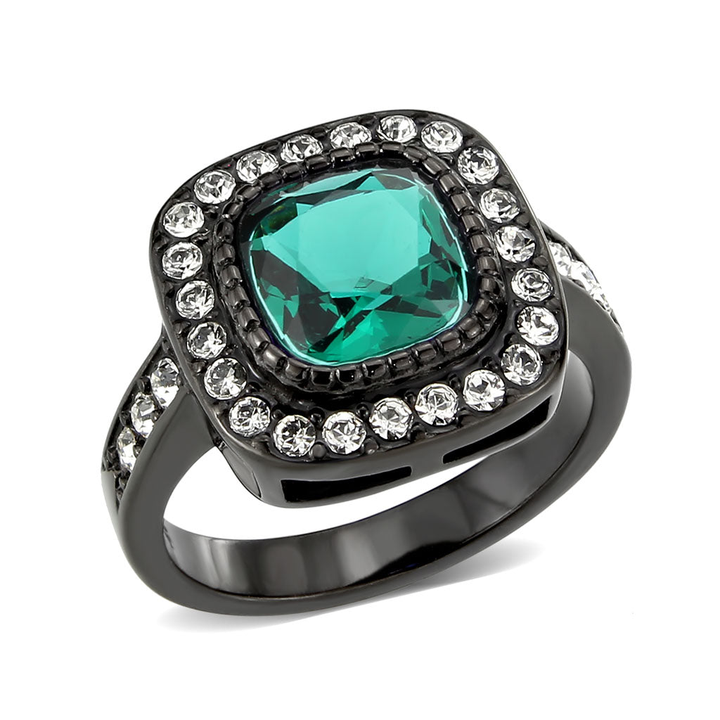 TK3812 - IP Black (Ion Plating) Stainless Steel Ring with Synthetic in Blue Zircon-0
