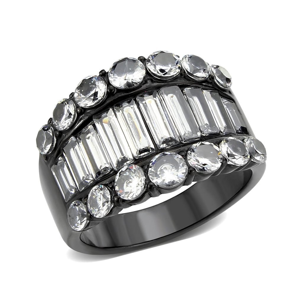 TK3813 - IP Black (Ion Plating) Stainless Steel Ring with AAA Grade CZ in Clear-0