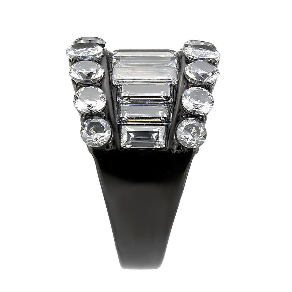 TK3813 - IP Black (Ion Plating) Stainless Steel Ring with AAA Grade CZ in Clear-3
