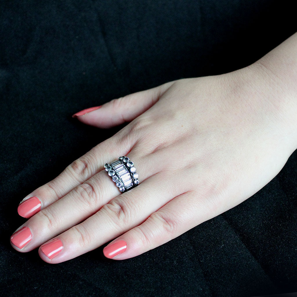 TK3813 - IP Black (Ion Plating) Stainless Steel Ring with AAA Grade CZ in Clear-4