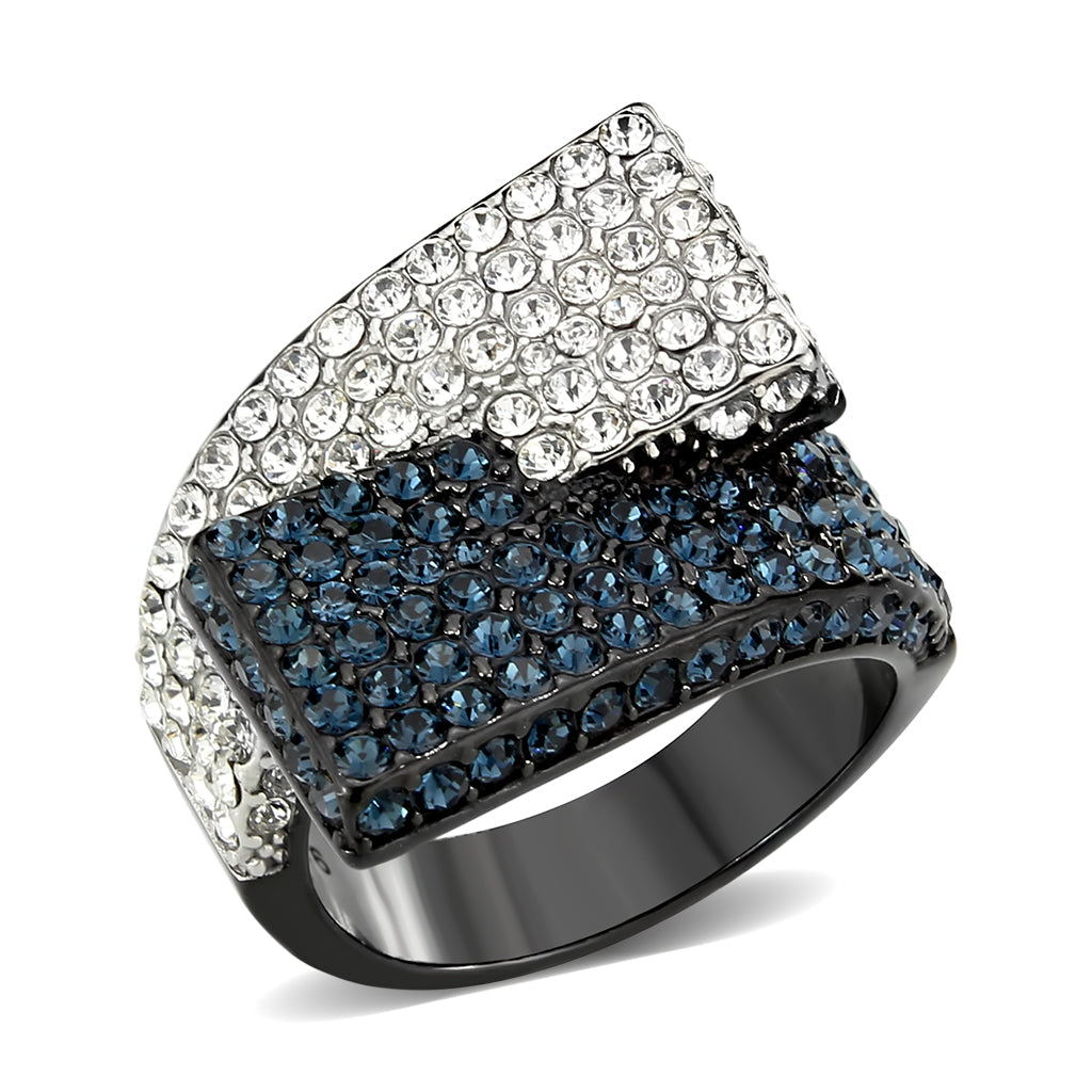 TK3815 - Two Tone IP Black (Ion Plating) Stainless Steel Ring with Top Grade Crystal in MultiColor-0