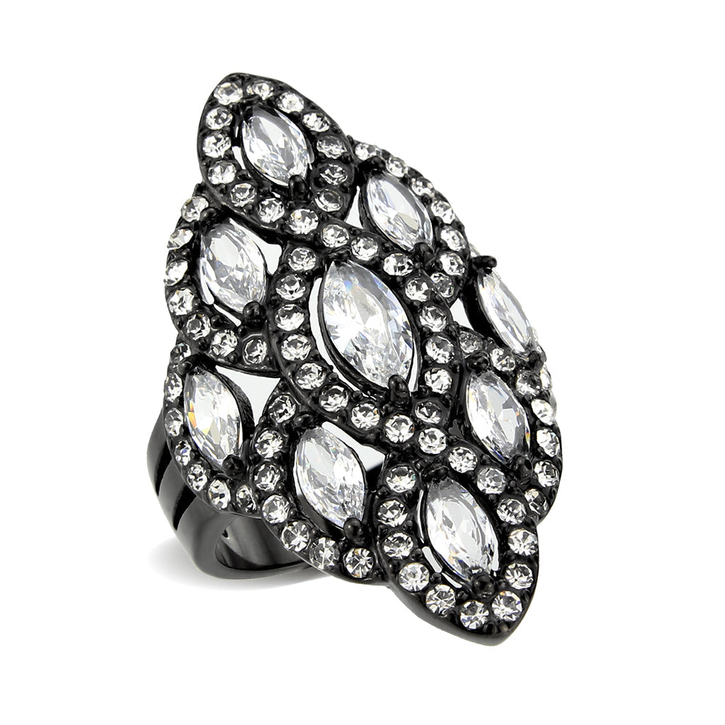 TK3816 - IP Black (Ion Plating) Stainless Steel Ring with AAA Grade CZ in Clear-0