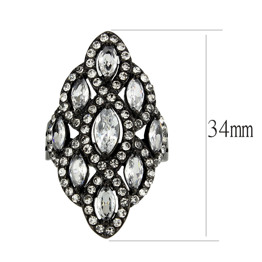 TK3816 - IP Black (Ion Plating) Stainless Steel Ring with AAA Grade CZ in Clear-1