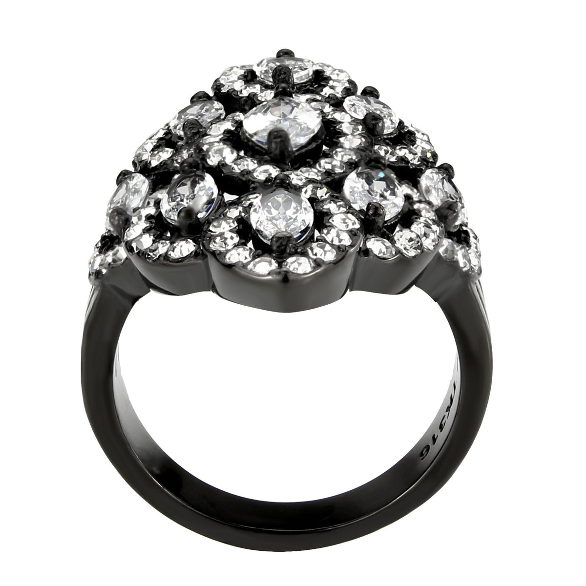 TK3816 - IP Black (Ion Plating) Stainless Steel Ring with AAA Grade CZ in Clear-2