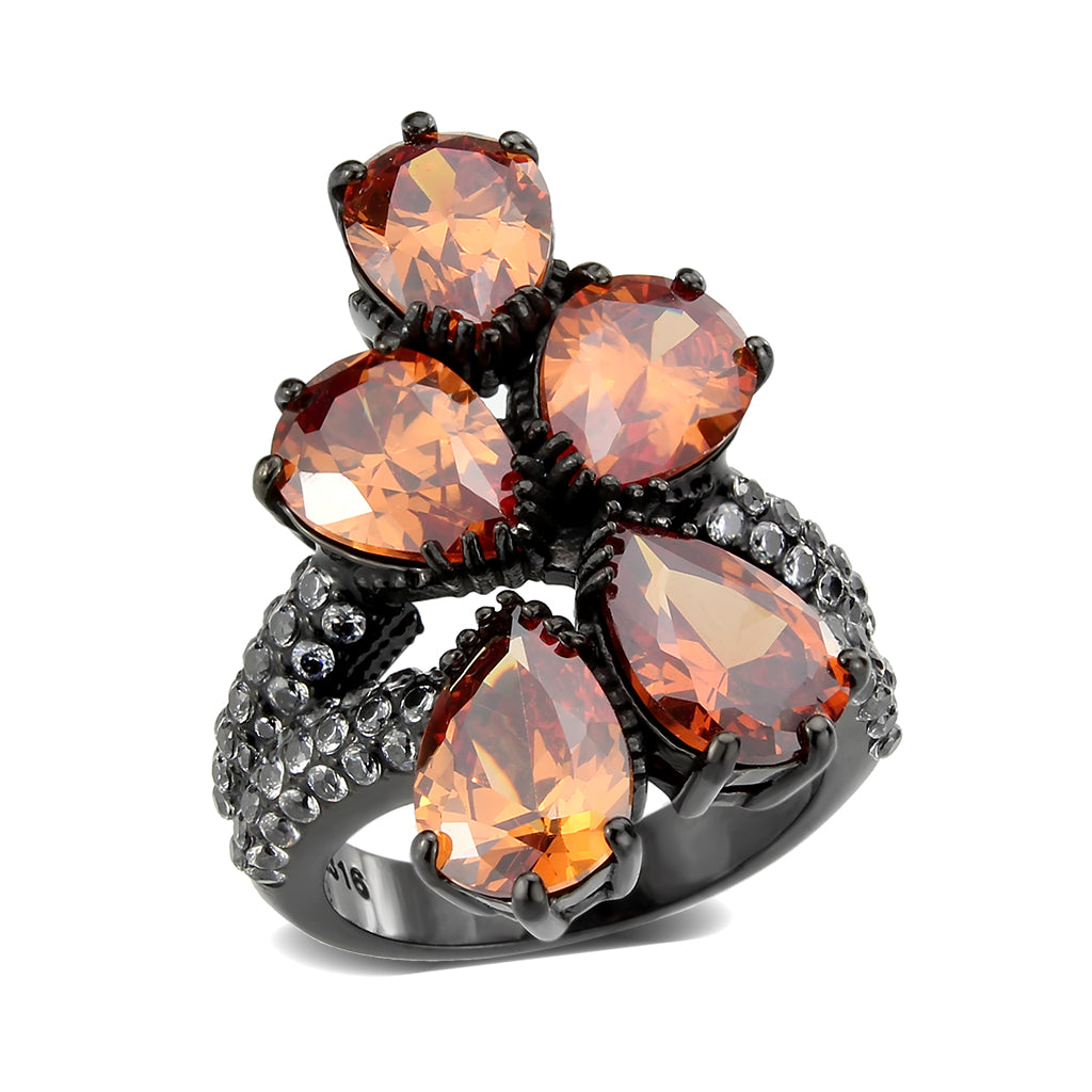 TK3817 - IP Black (Ion Plating) Stainless Steel Ring with AAA Grade CZ in Champagne-0