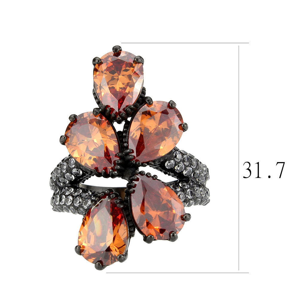 TK3817 - IP Black (Ion Plating) Stainless Steel Ring with AAA Grade CZ in Champagne-1