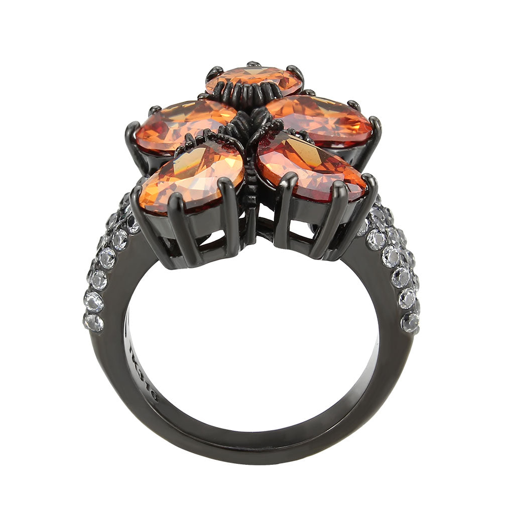TK3817 - IP Black (Ion Plating) Stainless Steel Ring with AAA Grade CZ in Champagne-2