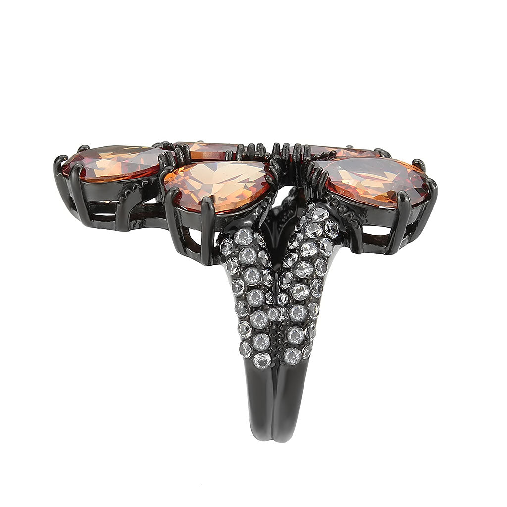 TK3817 - IP Black (Ion Plating) Stainless Steel Ring with AAA Grade CZ in Champagne-3