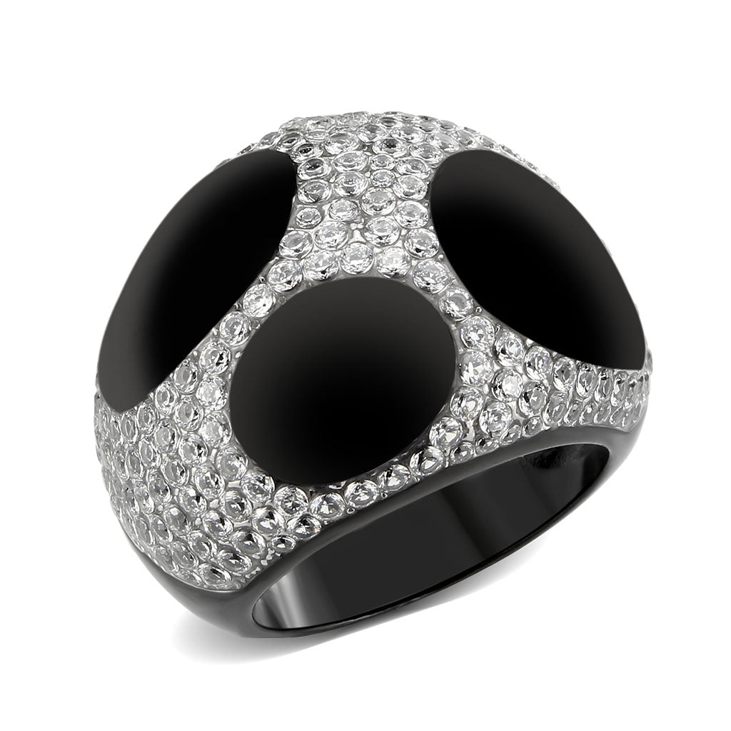 TK3818 - Two Tone IP Black (Ion Plating) Stainless Steel Ring with AAA Grade CZ in Clear-0