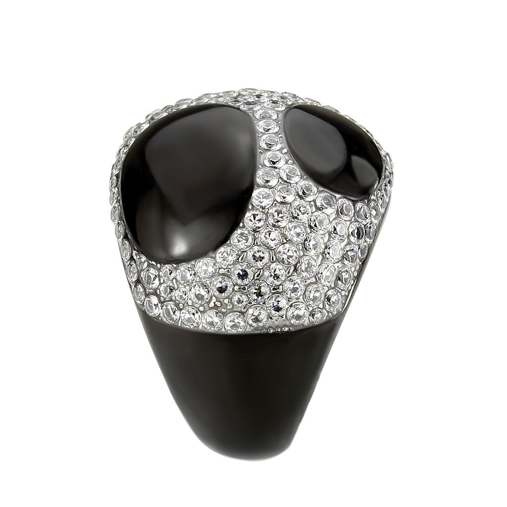 TK3818 - Two Tone IP Black (Ion Plating) Stainless Steel Ring with AAA Grade CZ in Clear-3