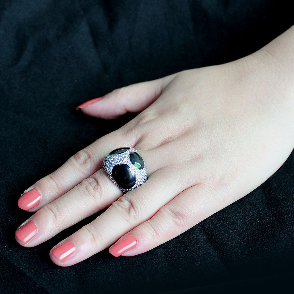 TK3818 - Two Tone IP Black (Ion Plating) Stainless Steel Ring with AAA Grade CZ in Clear-4