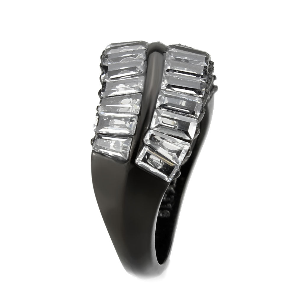 TK3819 - IP Black (Ion Plating) Stainless Steel Ring with AAA Grade CZ in Clear-3