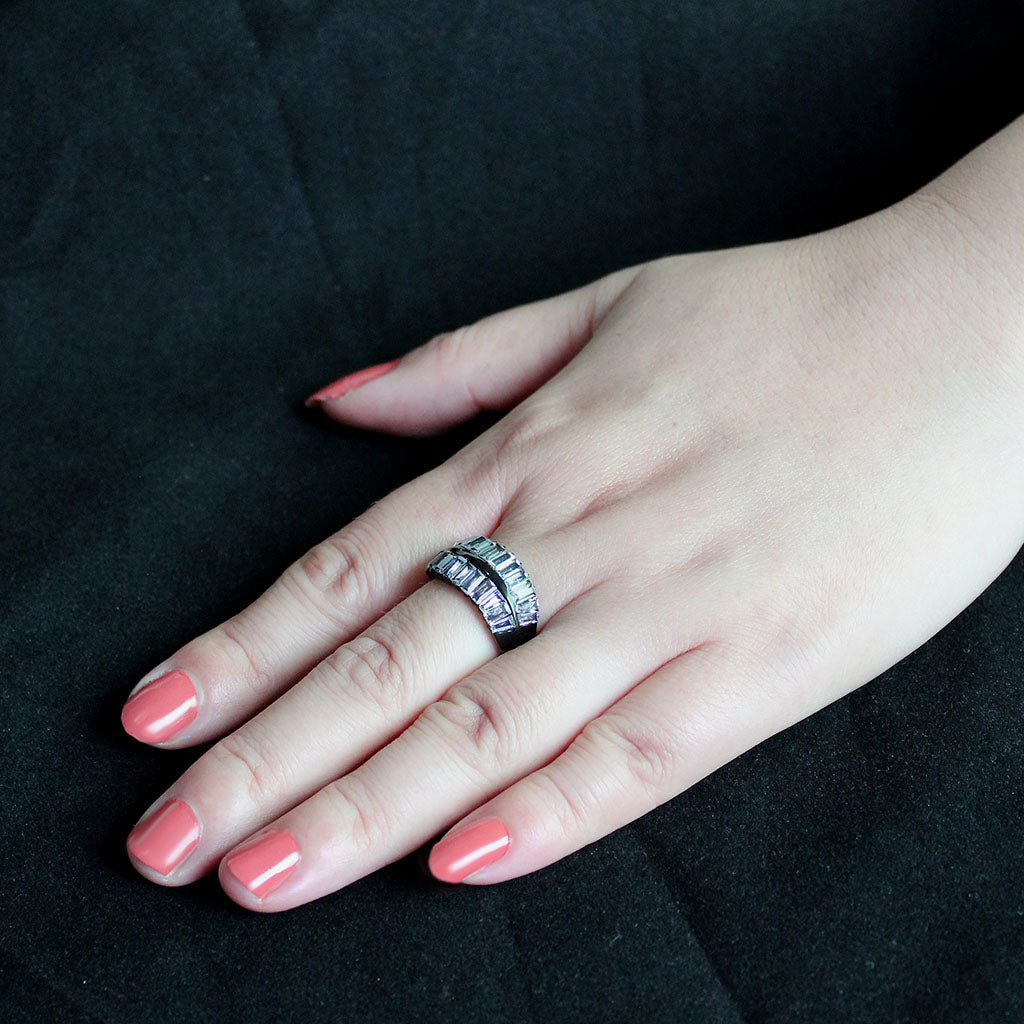 TK3819 - IP Black (Ion Plating) Stainless Steel Ring with AAA Grade CZ in Clear-4