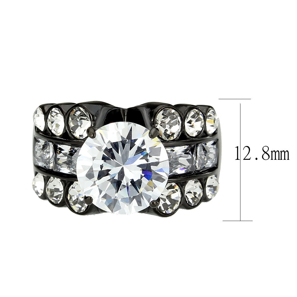 TK3820 - IP Black (Ion Plating) Stainless Steel Ring with AAA Grade CZ in Clear-1