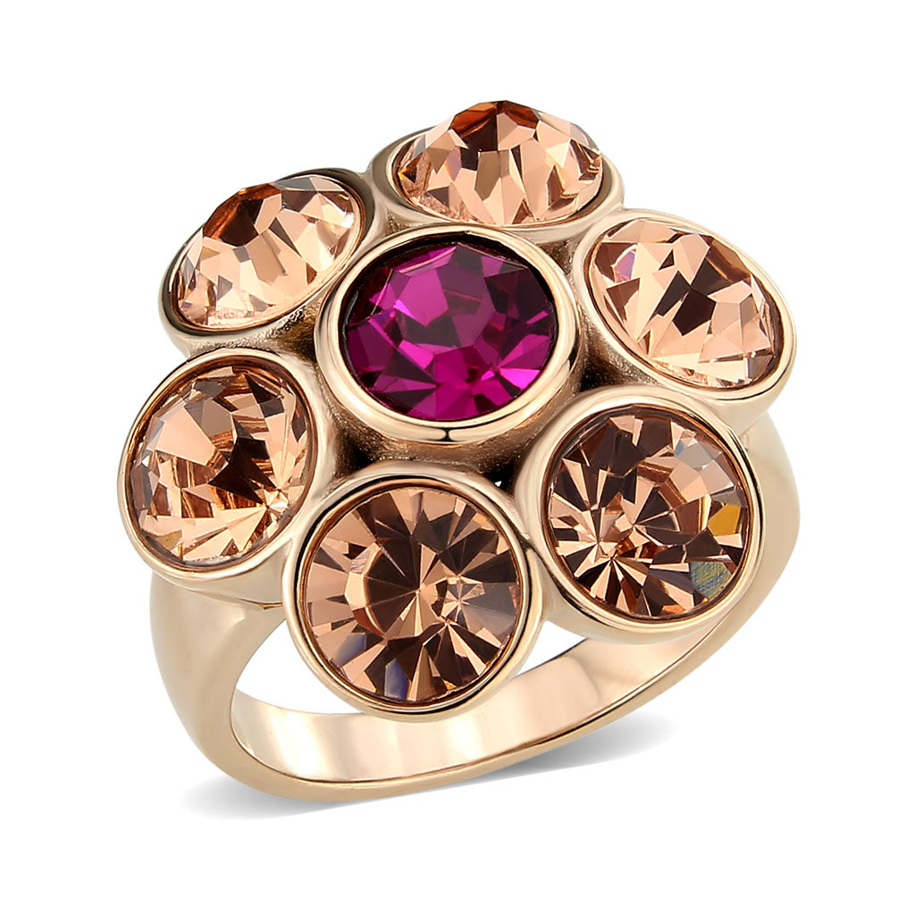 TK3824 - IP Rose Gold(Ion Plating) Stainless Steel Ring with Top Grade Crystal in MultiColor-0