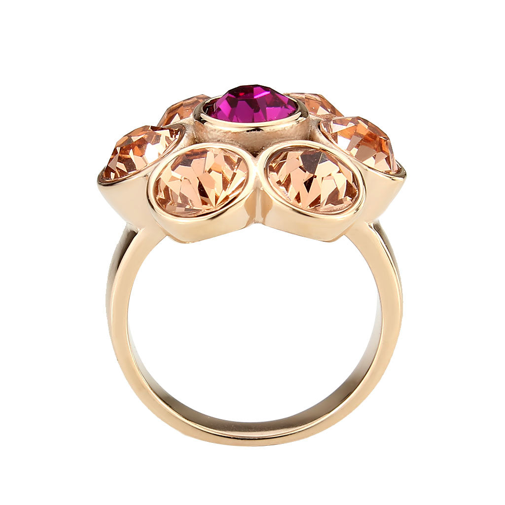 TK3824 - IP Rose Gold(Ion Plating) Stainless Steel Ring with Top Grade Crystal in MultiColor-2