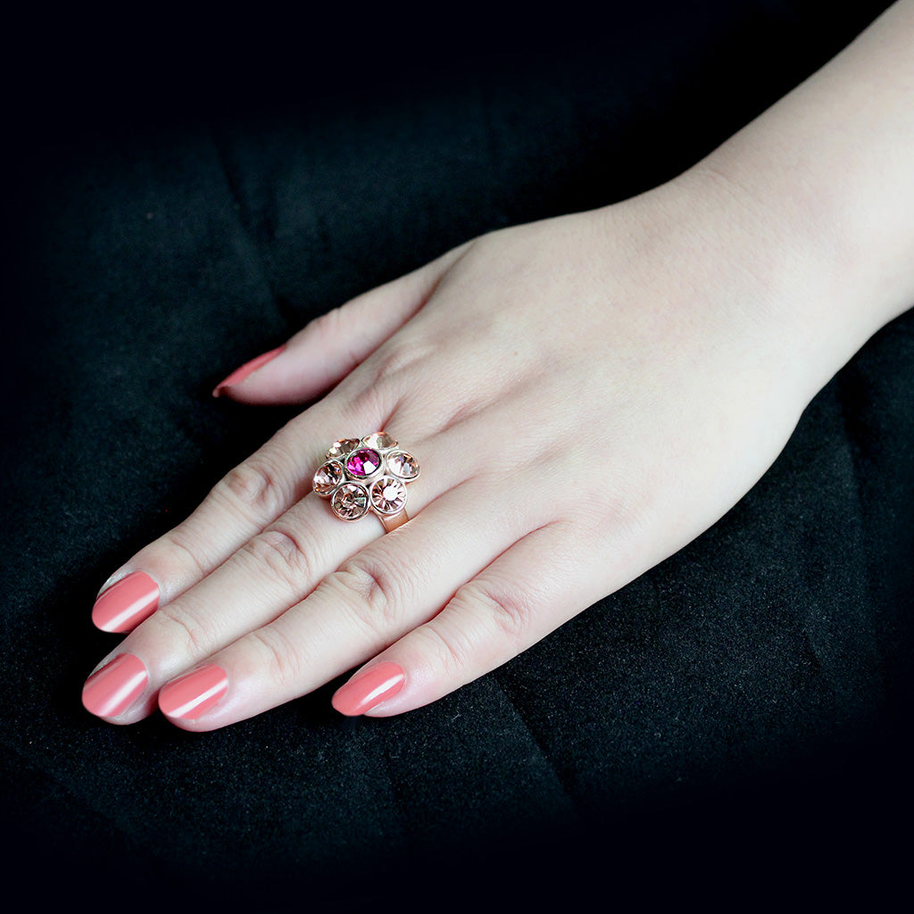 TK3824 - IP Rose Gold(Ion Plating) Stainless Steel Ring with Top Grade Crystal in MultiColor-4