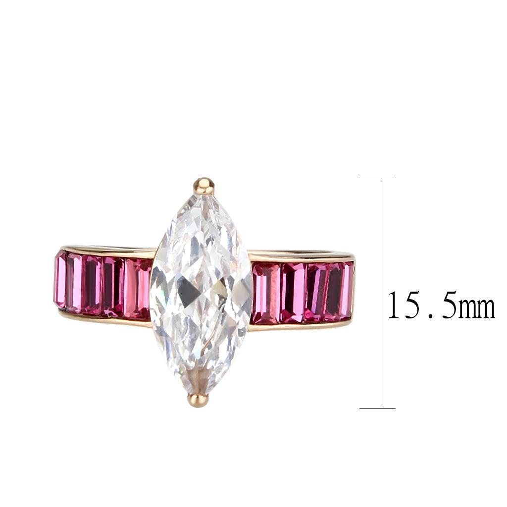 TK3825 - IP Rose Gold(Ion Plating) Stainless Steel Ring with AAA Grade CZ in Clear-1