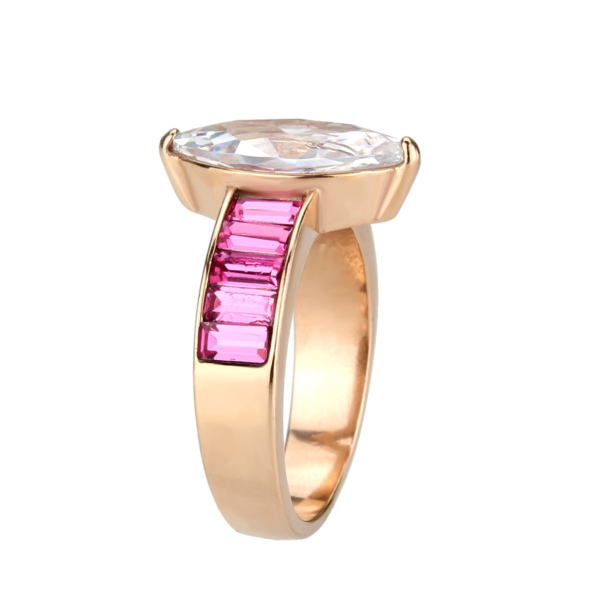 TK3825 - IP Rose Gold(Ion Plating) Stainless Steel Ring with AAA Grade CZ in Clear-3