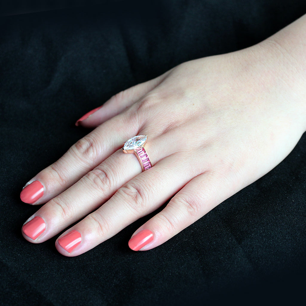 TK3825 - IP Rose Gold(Ion Plating) Stainless Steel Ring with AAA Grade CZ in Clear-4