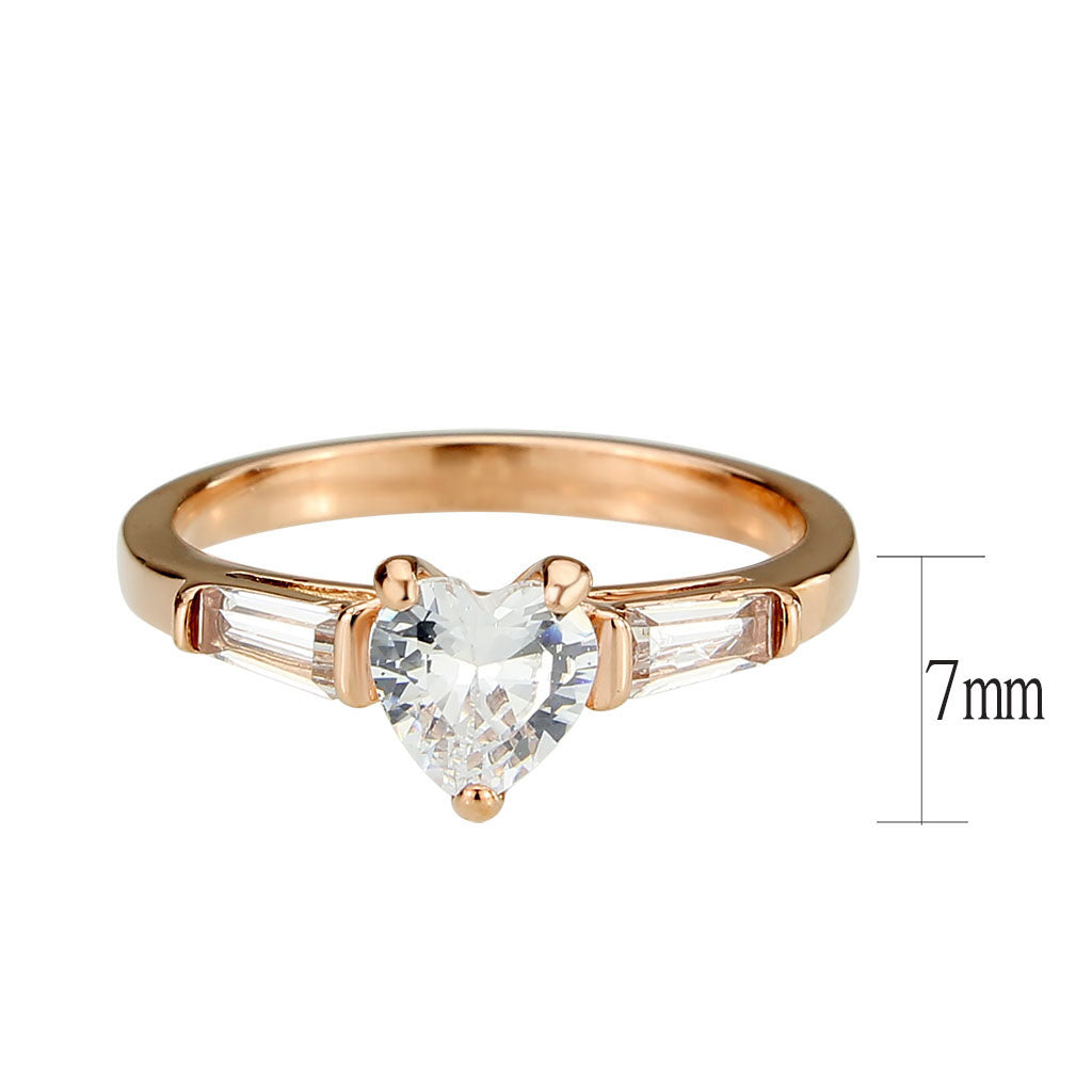TK3829 - IP Rose Gold(Ion Plating) Stainless Steel Ring with AAA Grade CZ in Clear-3