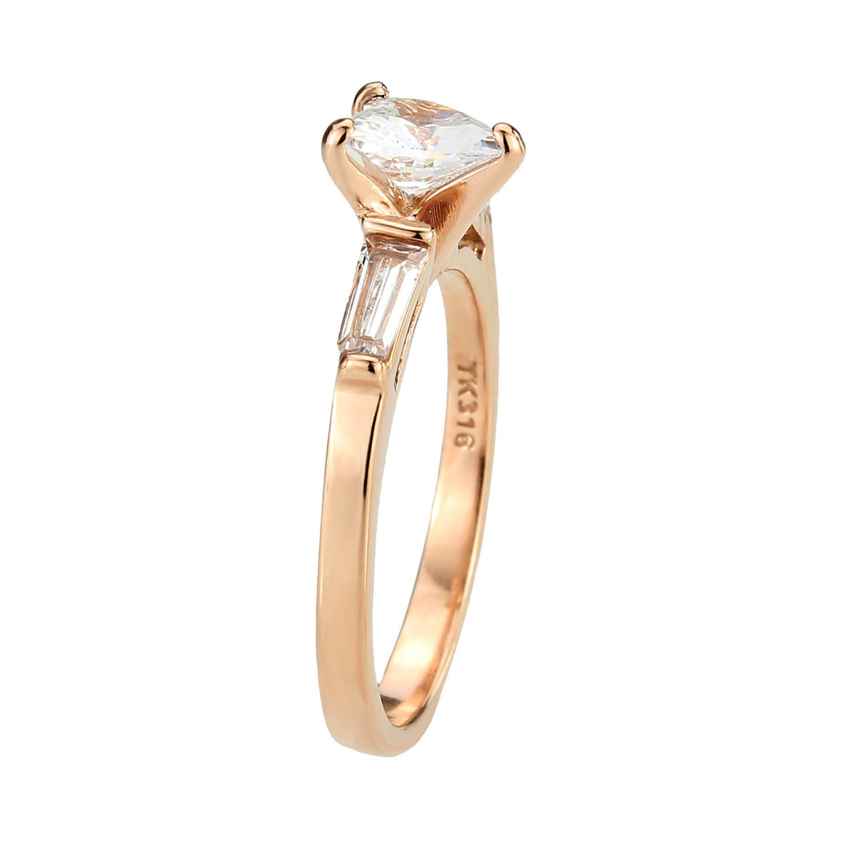 TK3829 - IP Rose Gold(Ion Plating) Stainless Steel Ring with AAA Grade CZ in Clear-2
