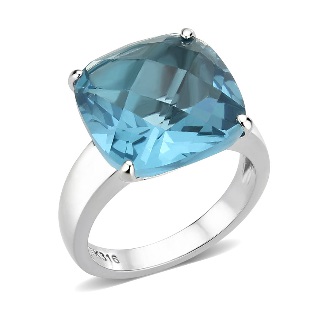 TK3830 - High polished (no plating) Stainless Steel Ring with Synthetic in SeaBlue-0