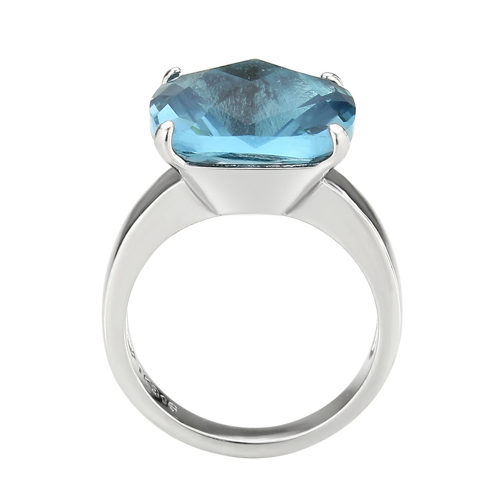 TK3830 - High polished (no plating) Stainless Steel Ring with Synthetic in SeaBlue-2