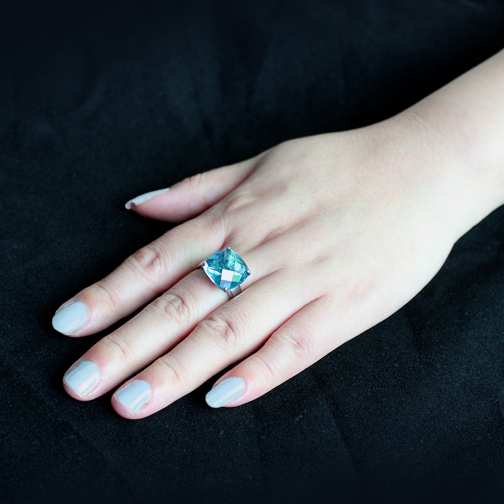 TK3830 - High polished (no plating) Stainless Steel Ring with Synthetic in SeaBlue-4