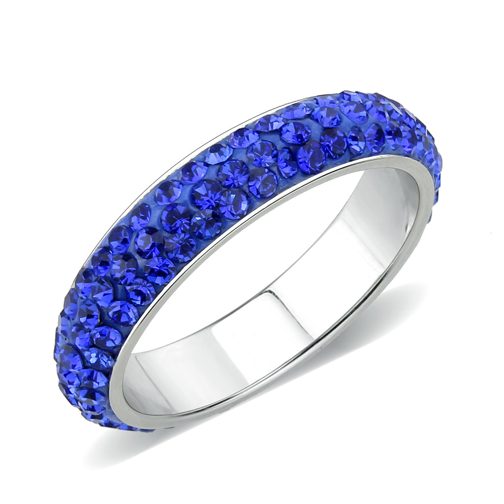 TK3838 - High polished (no plating) Stainless Steel Ring with Top Grade Crystal  in Sapphire(206)-0