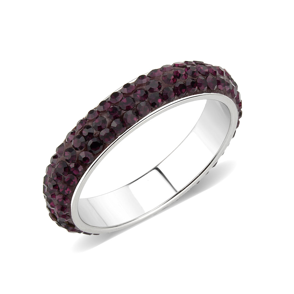 TK3837 - High polished (no plating) Stainless Steel Ring with Top Grade Crystal  in Amethyst(204)-0