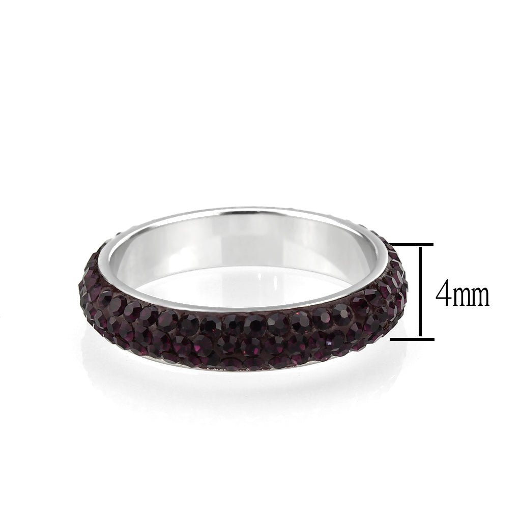 TK3837 - High polished (no plating) Stainless Steel Ring with Top Grade Crystal  in Amethyst(204)-1