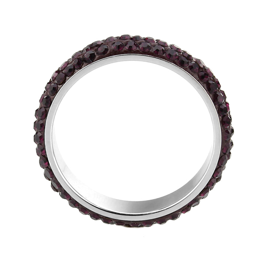 TK3837 - High polished (no plating) Stainless Steel Ring with Top Grade Crystal  in Amethyst(204)-2