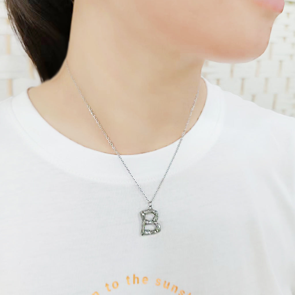 TK3853B High Polished Stainless Steel Chain Initial Pendant - Letter B-1