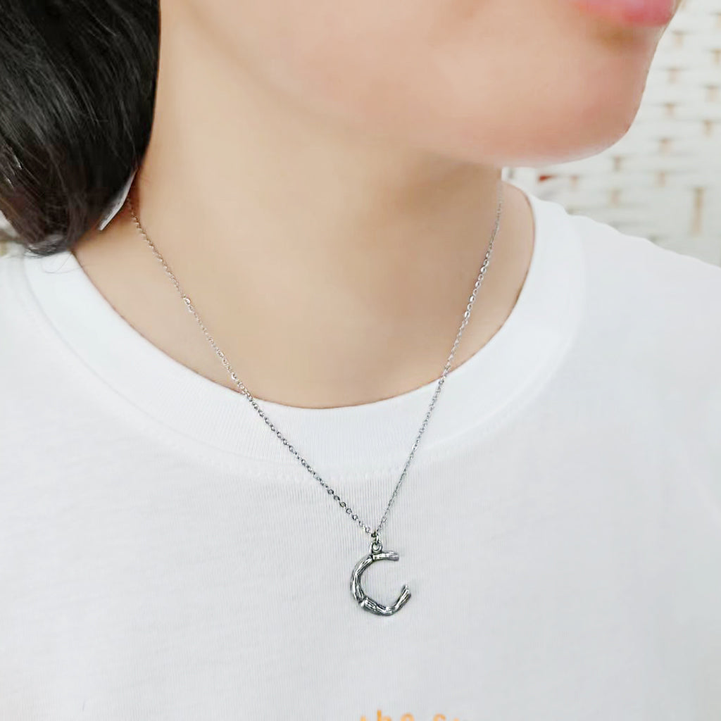 TK3853C High Polished Stainless Steel Chain Initial Pendant - Letter C-1